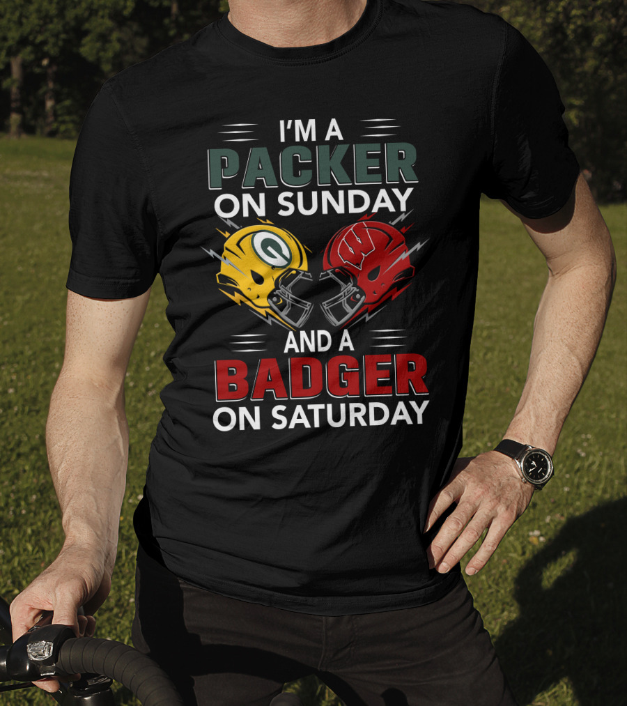 I'm A Packer On Sunday And A Badger On Saturday Football Helmets T-Shirt