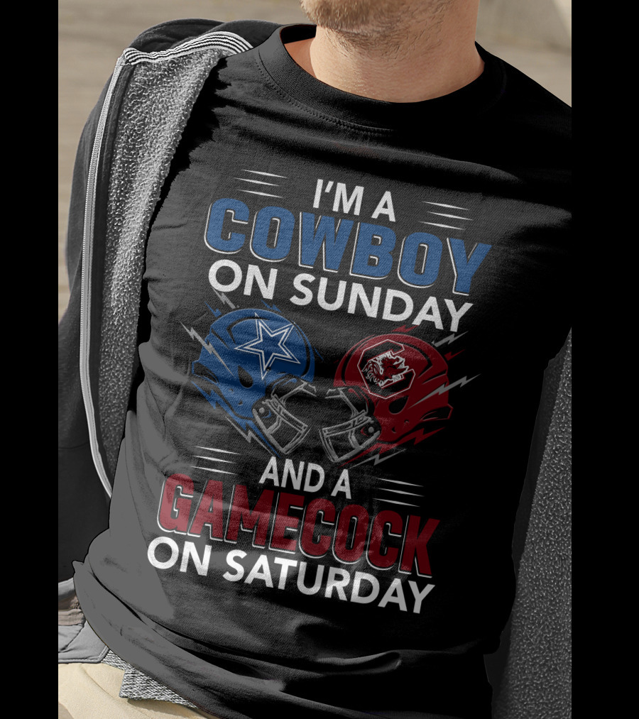 I'm A Cowboy On Sunday And A Gamecock On Saturday Football Helmets Showdown T-Shirt