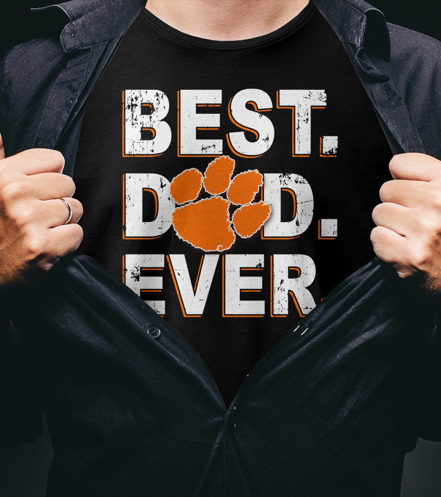 Best Dad Ever Orange Paw Print T-Shirt