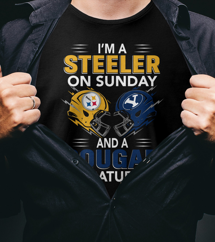 I'm A Steeler On Sunday And A Cougar On Saturday With Helmet Logos T-Shirt