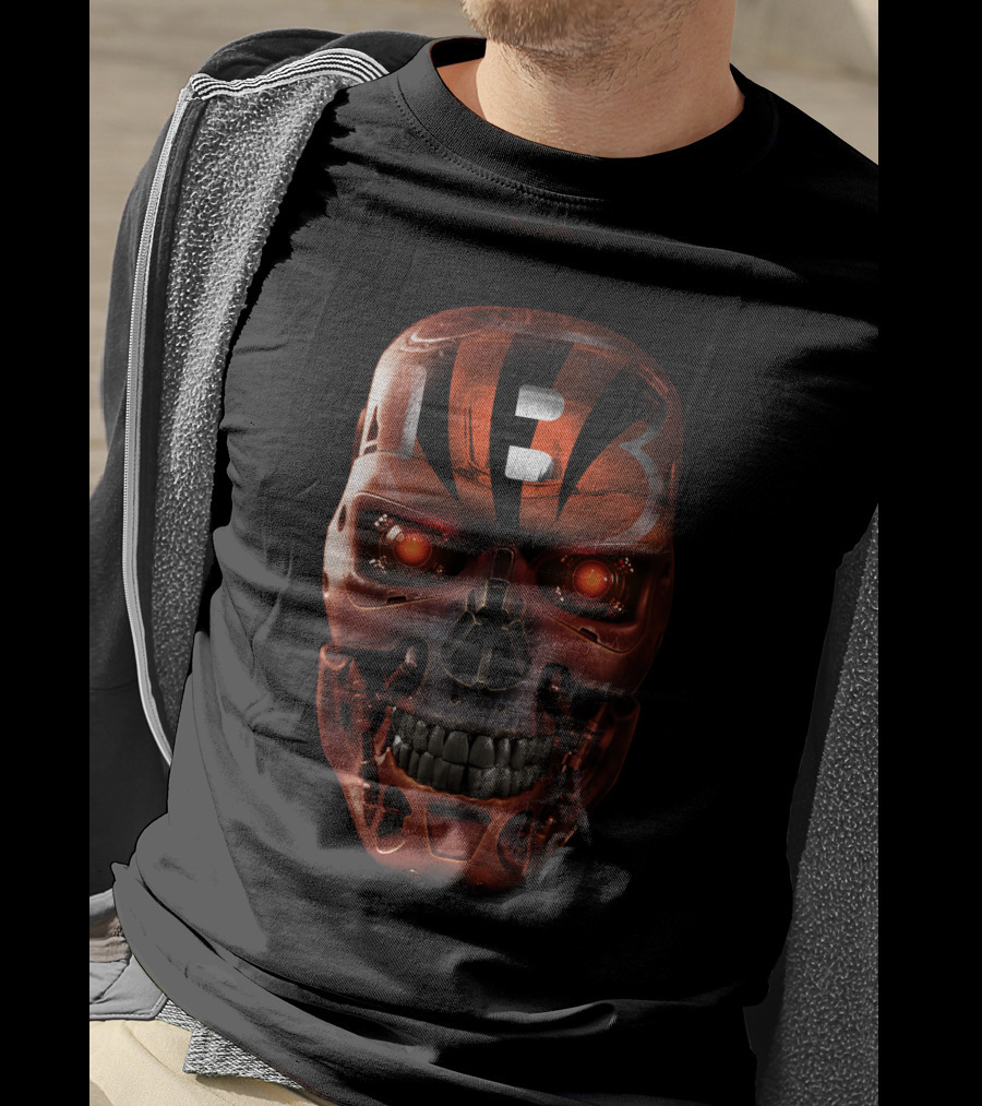 Terminator-Inspired Cincinnati Bengals Skull T-Shirt