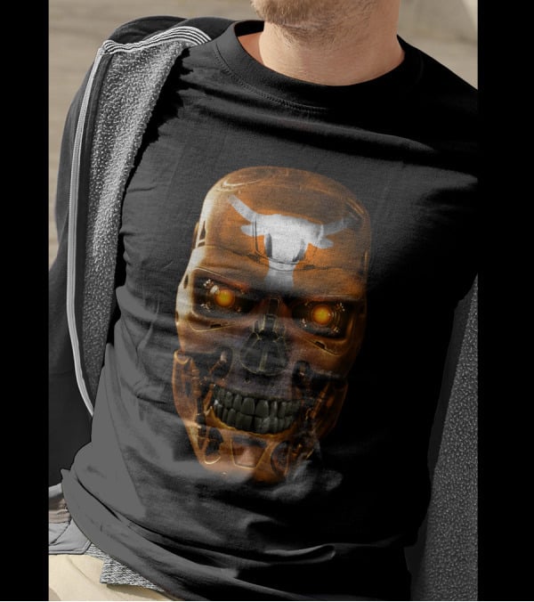 Skull With Glowing Eyes And Longhorn T-Shirt