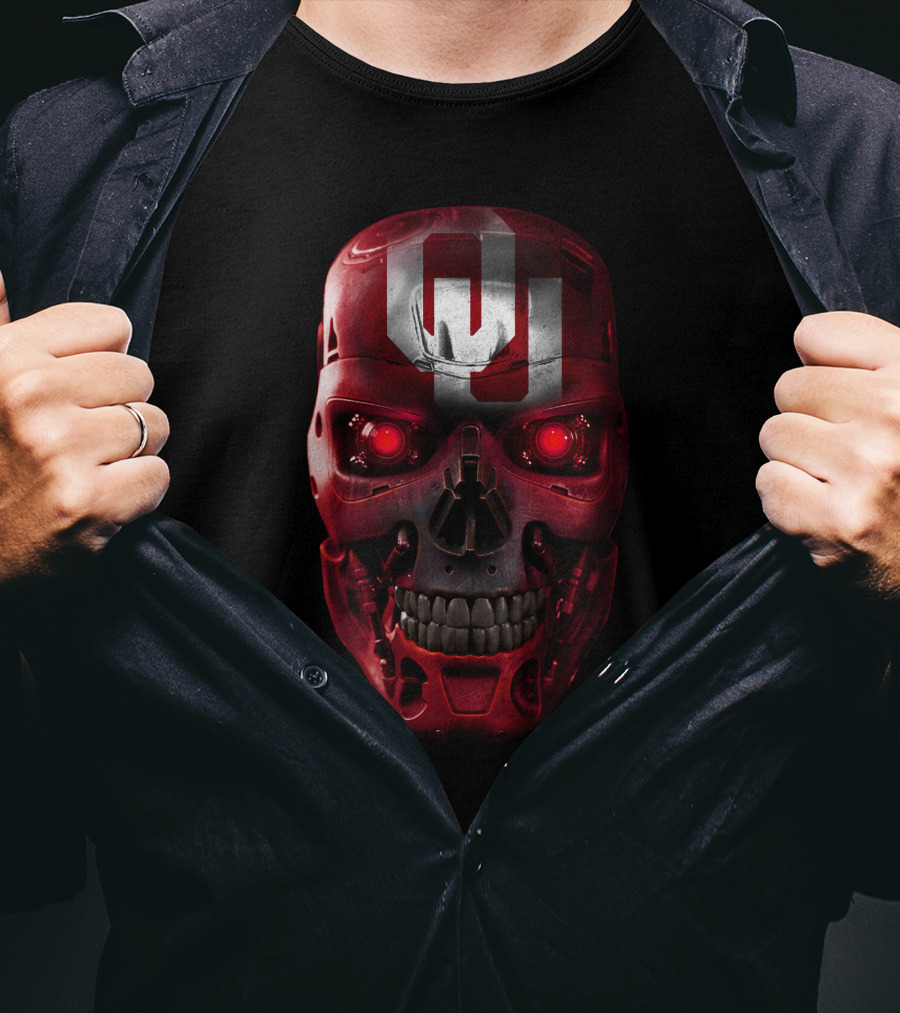 Skull Ou Red Robotic Terminator T-Shirt