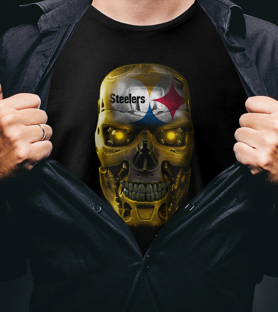 Steelers Skull Terminator Style T-Shirt