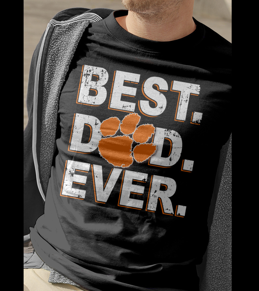 Best Dad Ever Clemson Tigers Football Paw Print T-Shirt