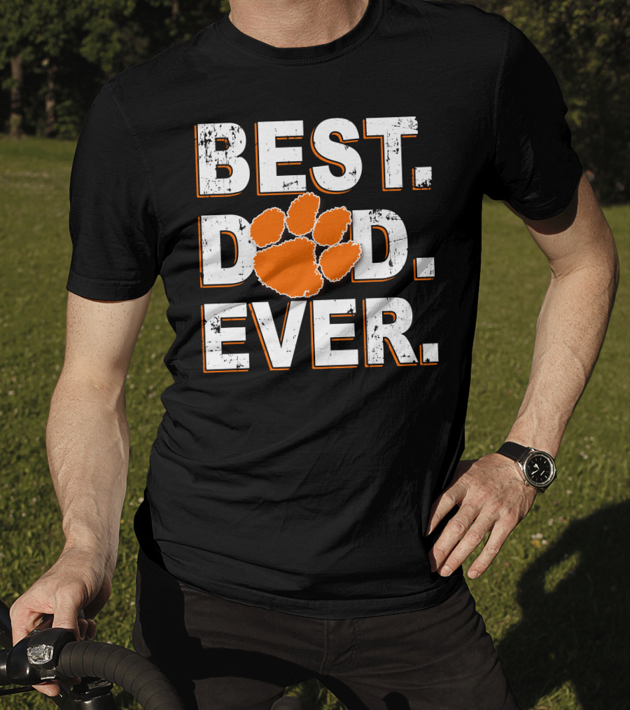 Best Dad Ever Clemson Tigers Football Paw Print T-Shirt