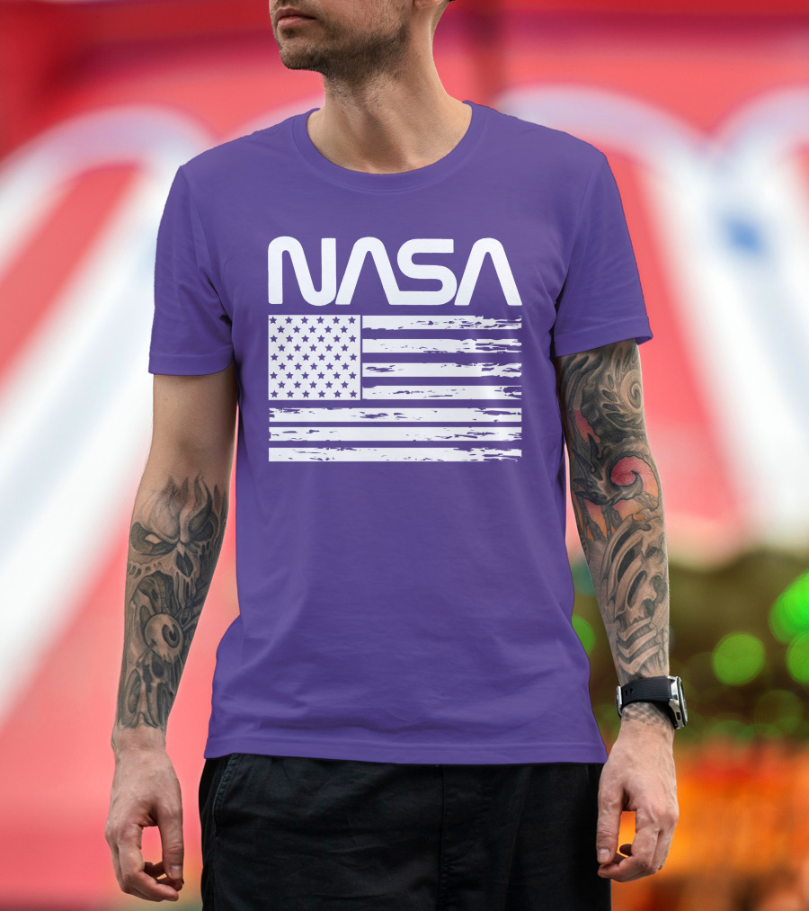 NASA Distressed American Flag Rocketry T-Shirt