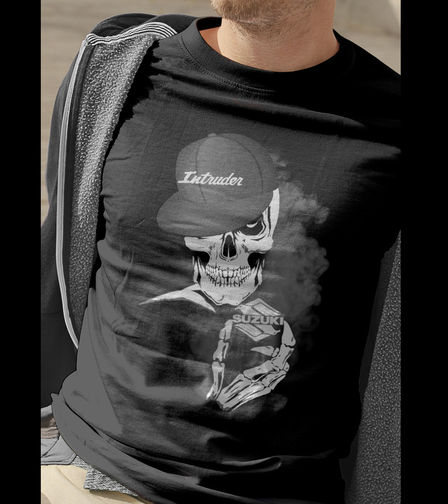 Suzuki Intruder Skull With Hat And Smoke Motif T-Shirt