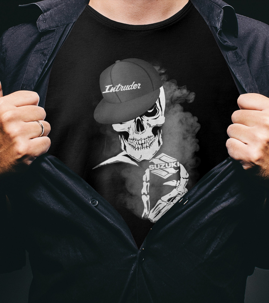 Suzuki Intruder Skull With Hat And Smoke Motif T-Shirt