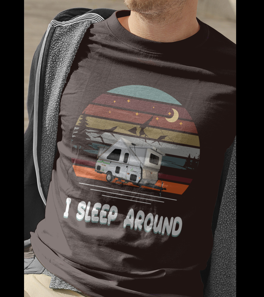 Aliner Camping I Sleep Around Camper Retro Mountain Scenery T-Shirt
