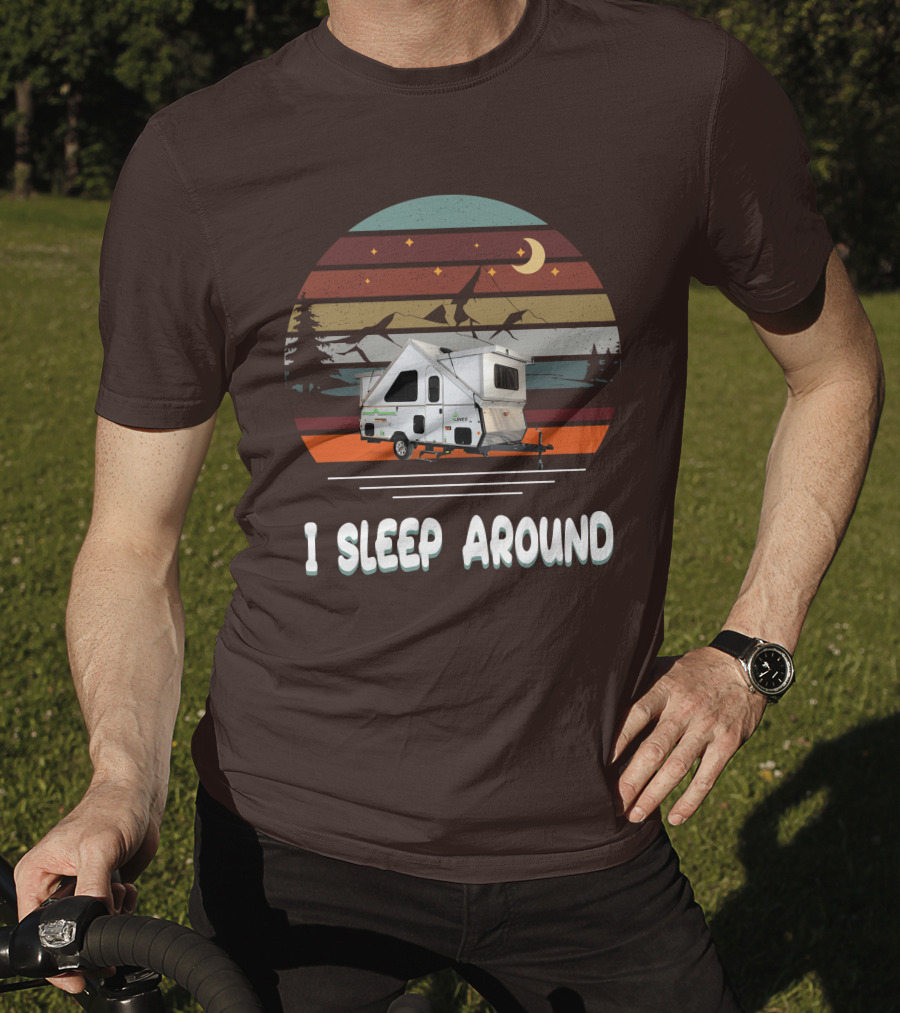 Aliner Camping I Sleep Around Camper Retro Mountain Scenery T-Shirt