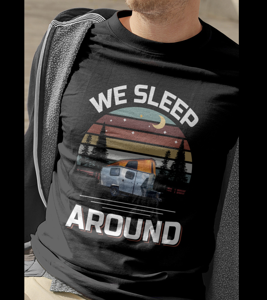 WE SLEEP AROUND TAXA Outdoors Camper Forest Vintage Moon Stars T-Shirt