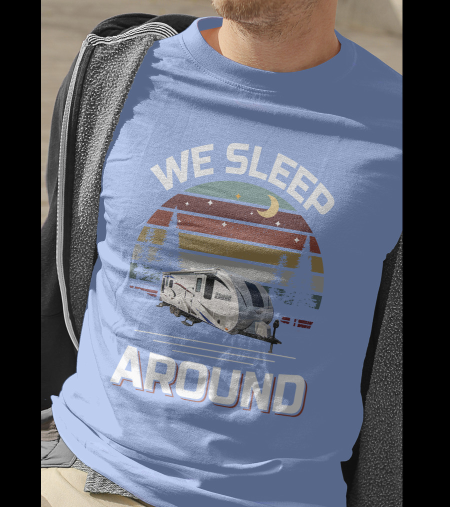 WE SLEEP AROUND Camper Moon Trees Retro Stripes T-Shirt