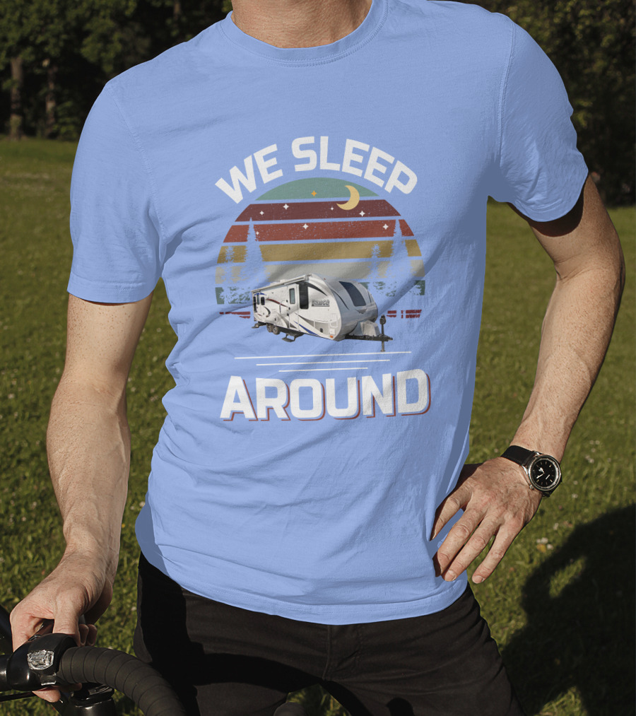 WE SLEEP AROUND Camper Moon Trees Retro Stripes T-Shirt