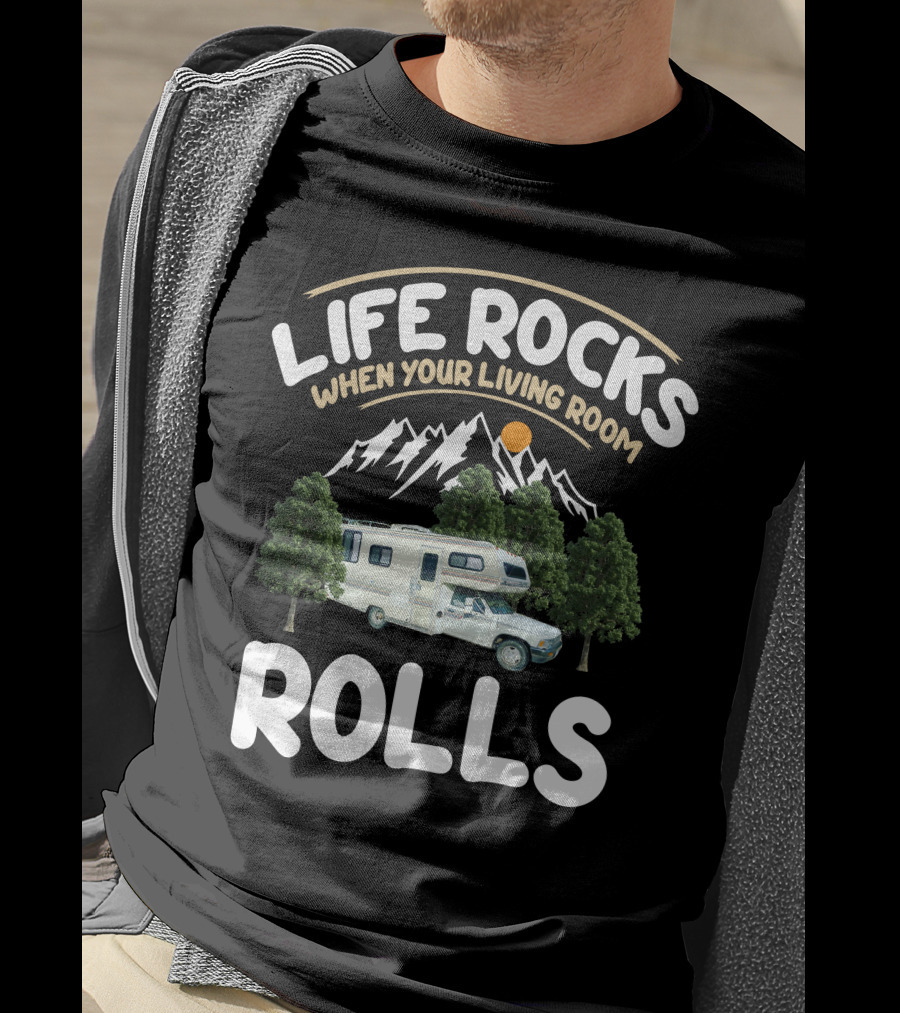 Life Rocks When Your Living Room Rolls 89 Toyota Dolphin Camper Adventure T-Shirt