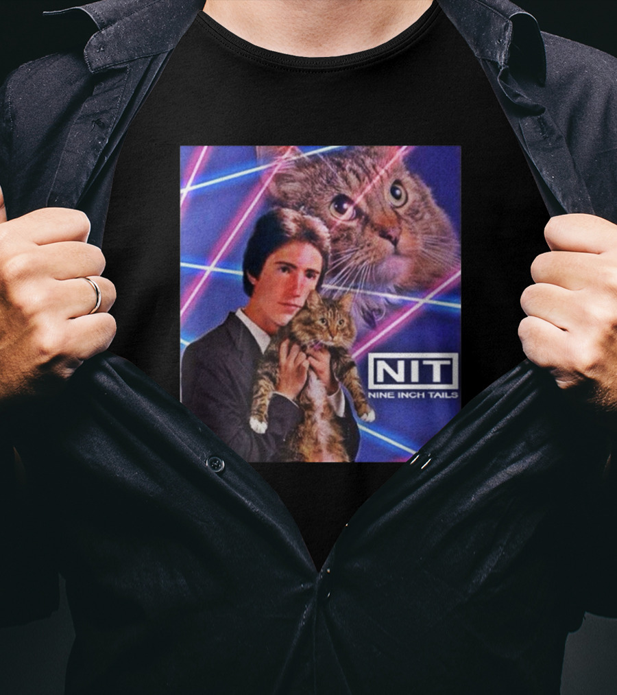 NIT Nine Inch Tails Retro Cat Photoshoot With Neon Lights T-Shirt
