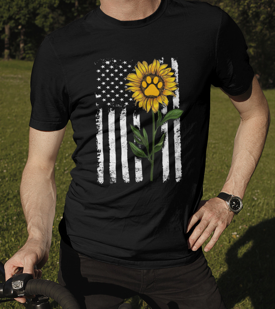 Sunflower Paw American Flag Vertical Stripes T-Shirt