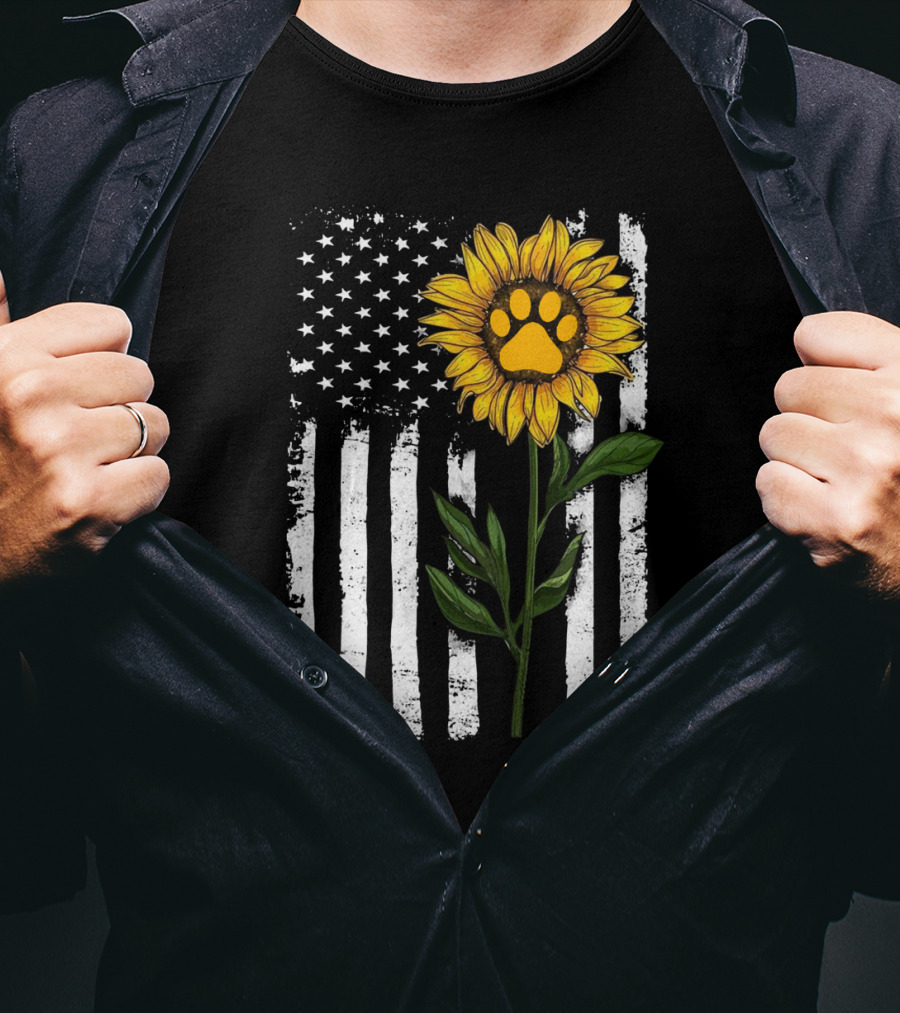 Sunflower Paw American Flag Vertical Stripes T-Shirt