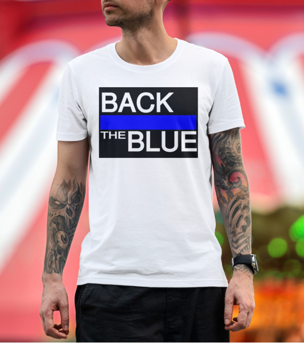 Premium T-Shirt: BACK THE BLUE Vertical Blue Stripe T-Shirt BACK THE BLUE Vertical Blue Stripe T-Shirt