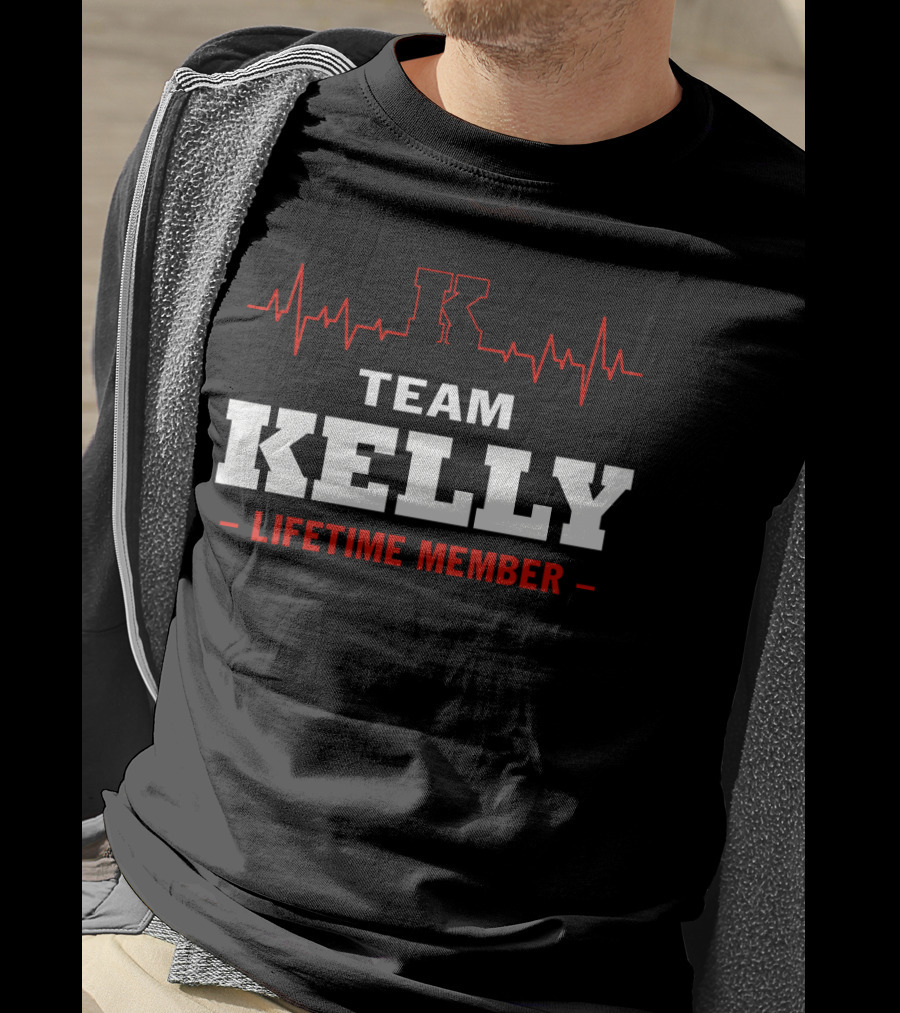 Team Kelly Lifetime Member With Heartbeat Graphic And Bold Letter K T-Shirt