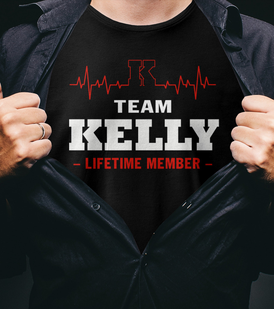 Team Kelly Lifetime Member With Heartbeat Graphic And Bold Letter K T-Shirt