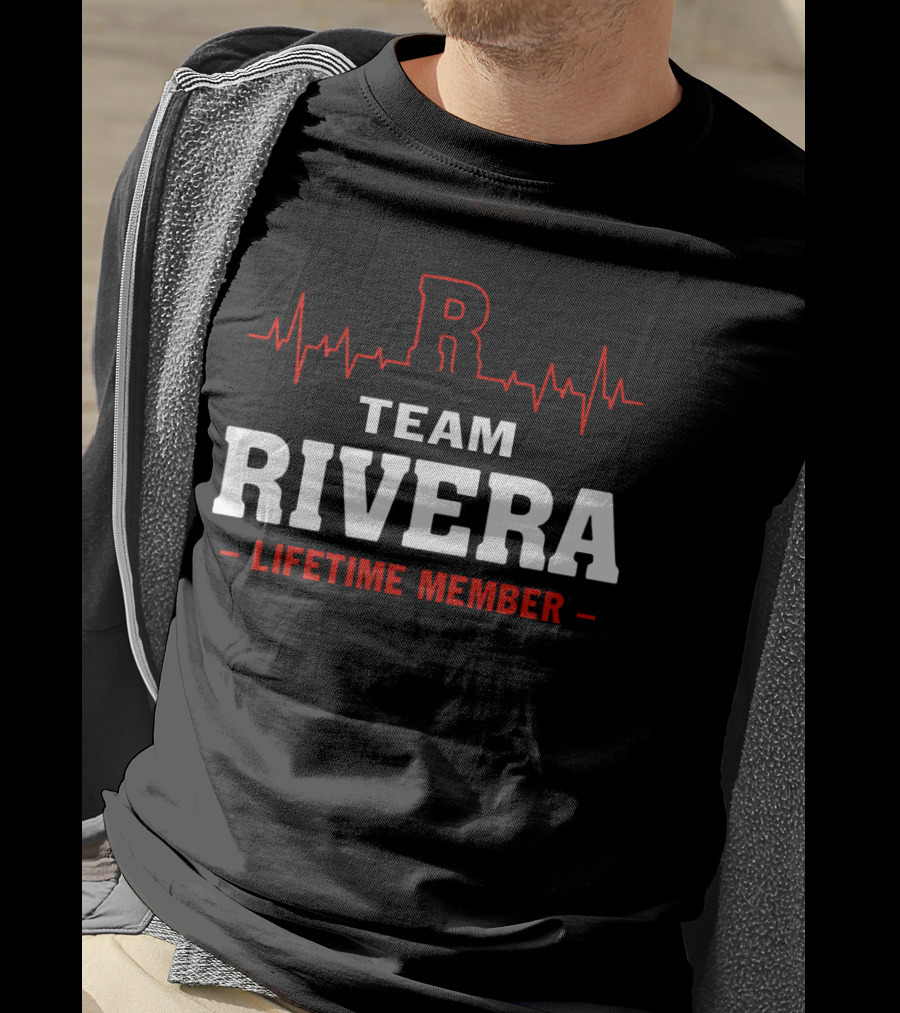 Team Rivera Lifetime Member With Heartbeat Graphic And Bold Red Letter R T-Shirt
