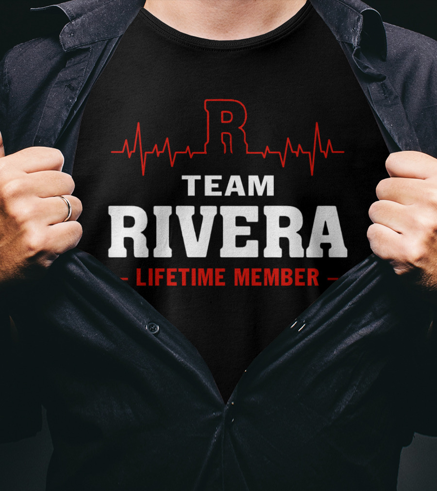 Team Rivera Lifetime Member With Heartbeat Graphic And Bold Red Letter R T-Shirt