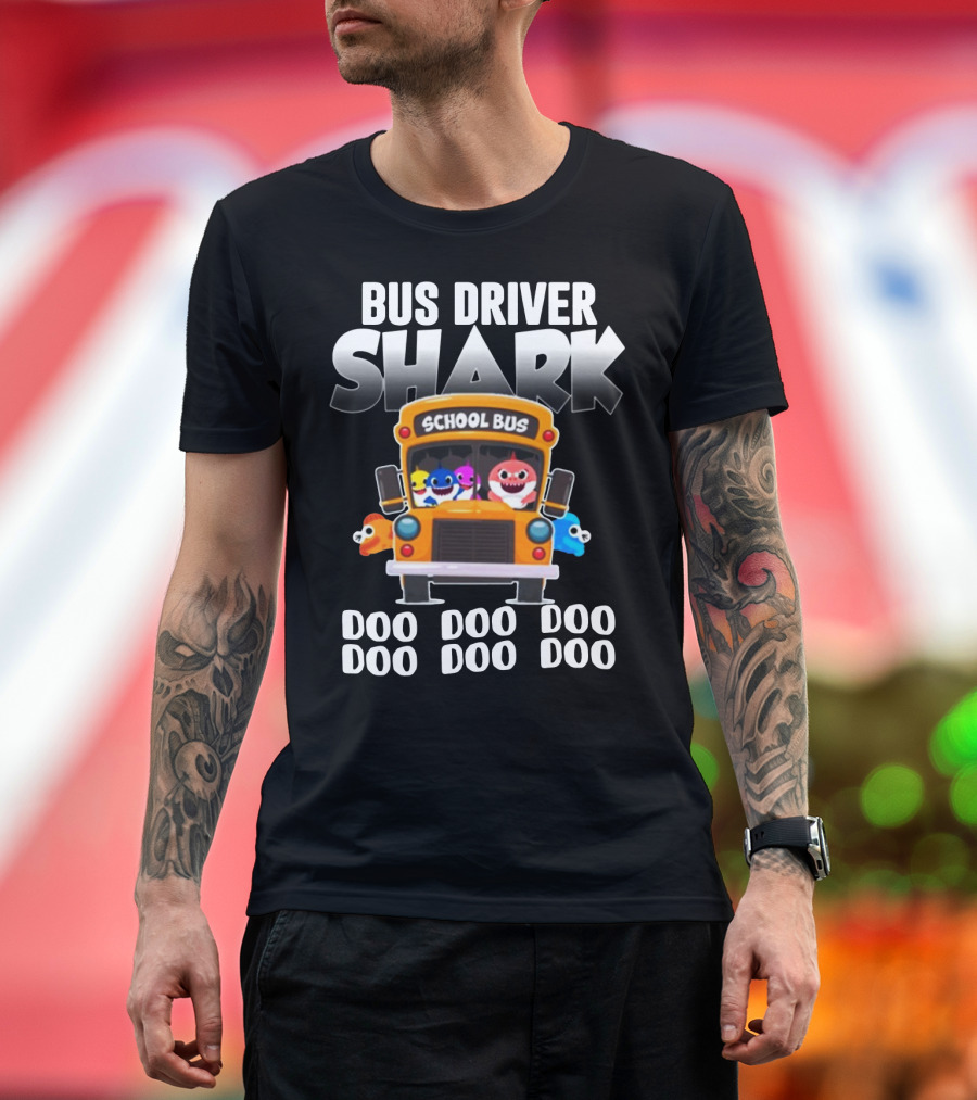 Bus Driver Shark with School Bus and Doo Doo Doo Song Theme Featuring Colorful Cartoon Characters T-Shirt