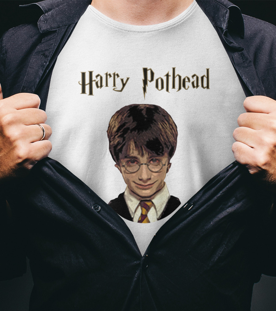 Harry Pothead Wizard Character Parody With Glasses And Lightning Font T-Shirt