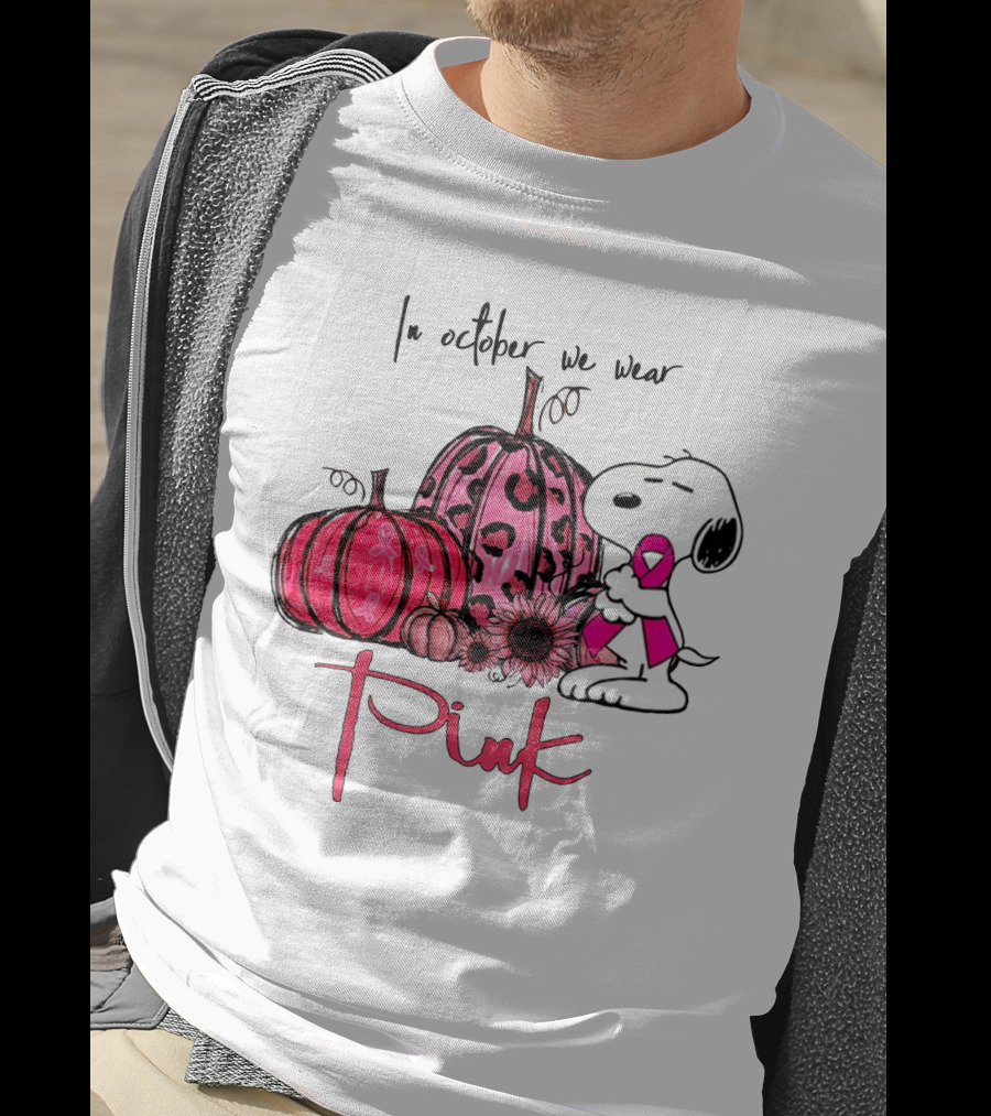 Snoopy Pink Ribbon Pumpkin In October We Wear Pink T-Shirt