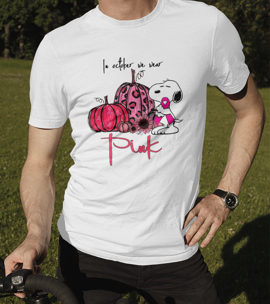Snoopy Pink Ribbon Pumpkin In October We Wear Pink T-Shirt