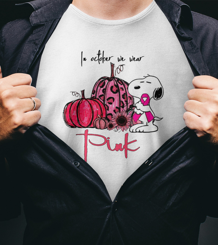 Snoopy Pink Ribbon Pumpkin In October We Wear Pink T-Shirt