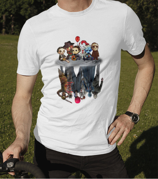 Leatherface Freddy Krueger Michael Myers Pennywise Pinhead Jason Voorhees Reflection Horror Icons Balloon T-Shirt
