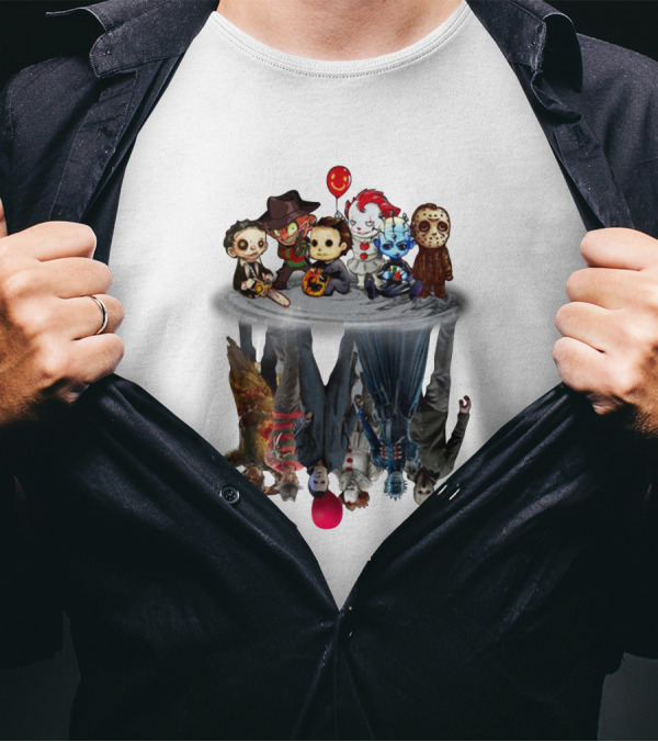Leatherface Freddy Krueger Michael Myers Pennywise Pinhead Jason Voorhees Reflection Horror Icons Balloon T-Shirt