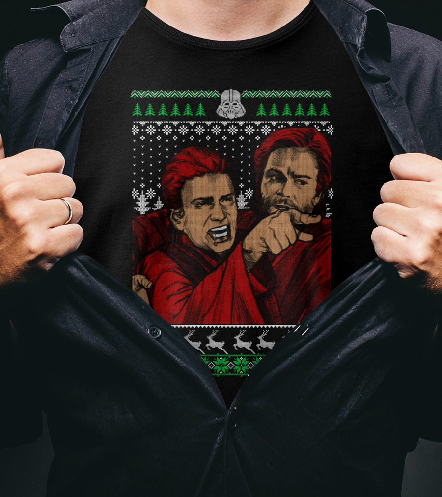 Angry Anakin Pointing With Obi-Wan In Ugly Christmas T-Shirt