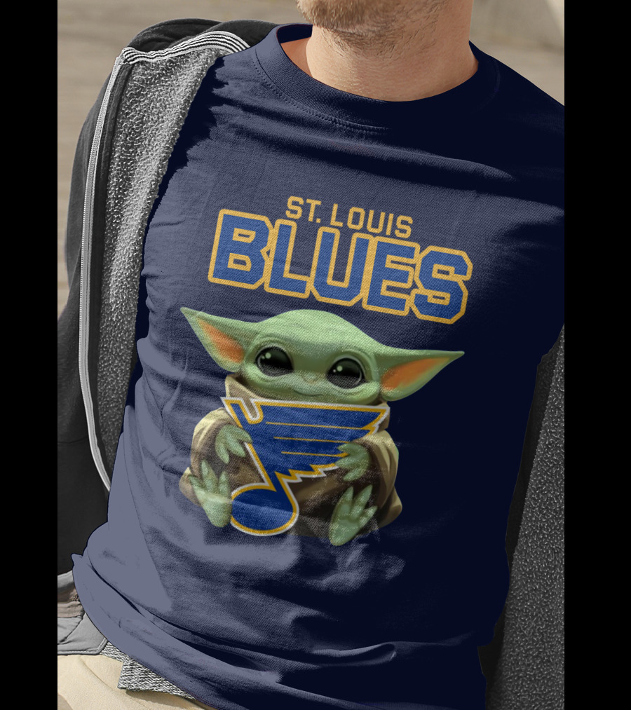 Baby Yoda Holding St Louis Blues T-Shirt