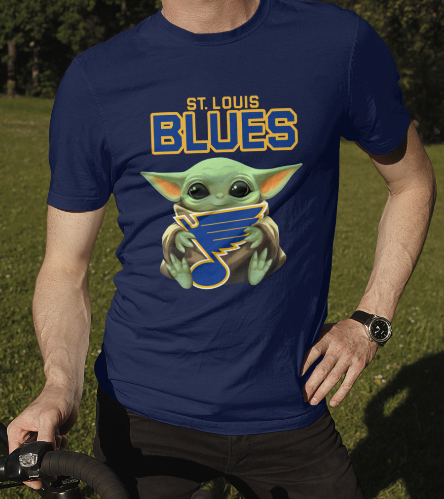Baby Yoda Holding St Louis Blues T-Shirt