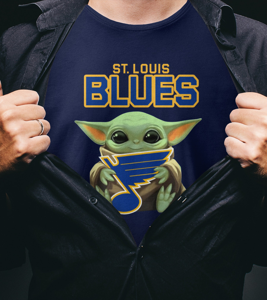 Baby Yoda Holding St Louis Blues T-Shirt