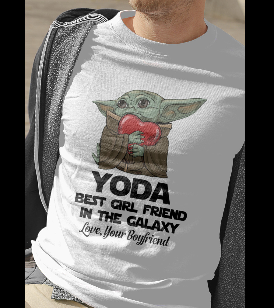 Yoda Best Girl Friend In The Galaxy Love Your Boyfriend Heart Hugging T-Shirt
