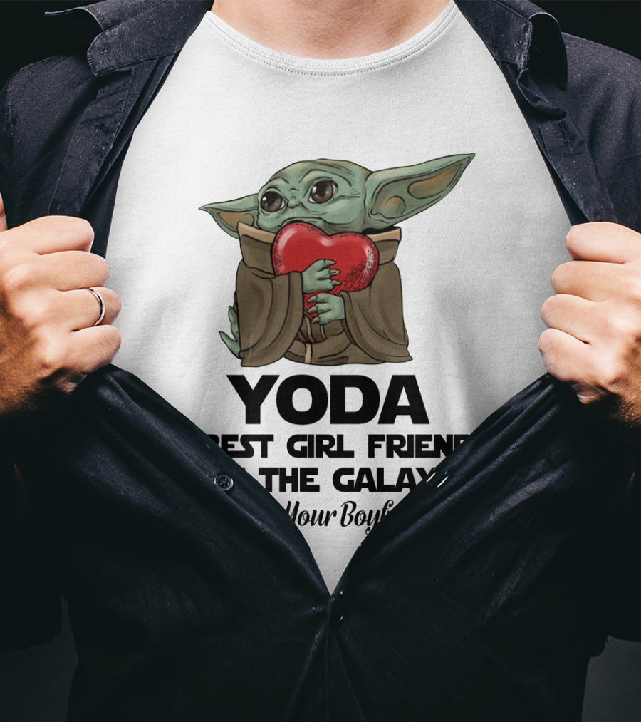 Yoda Best Girl Friend In The Galaxy Love Your Boyfriend Heart Hugging T-Shirt