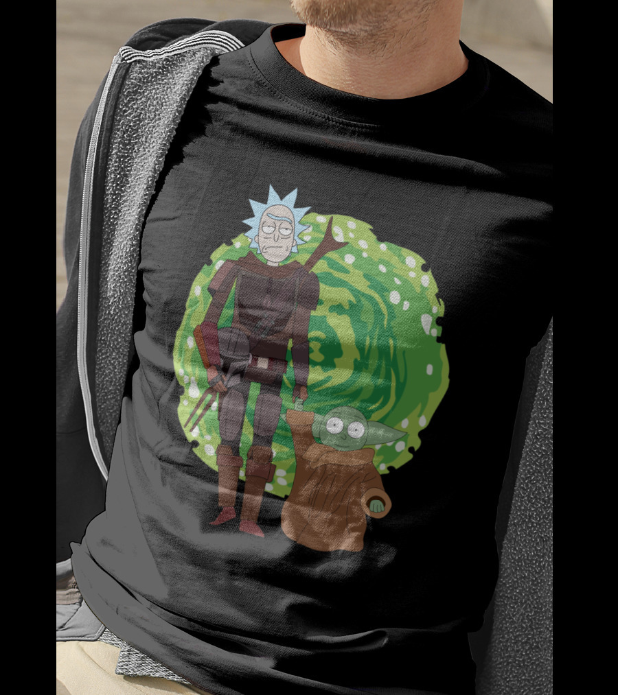 Rick Morty Mandalorian Yoda Portal Fusion T-Shirt