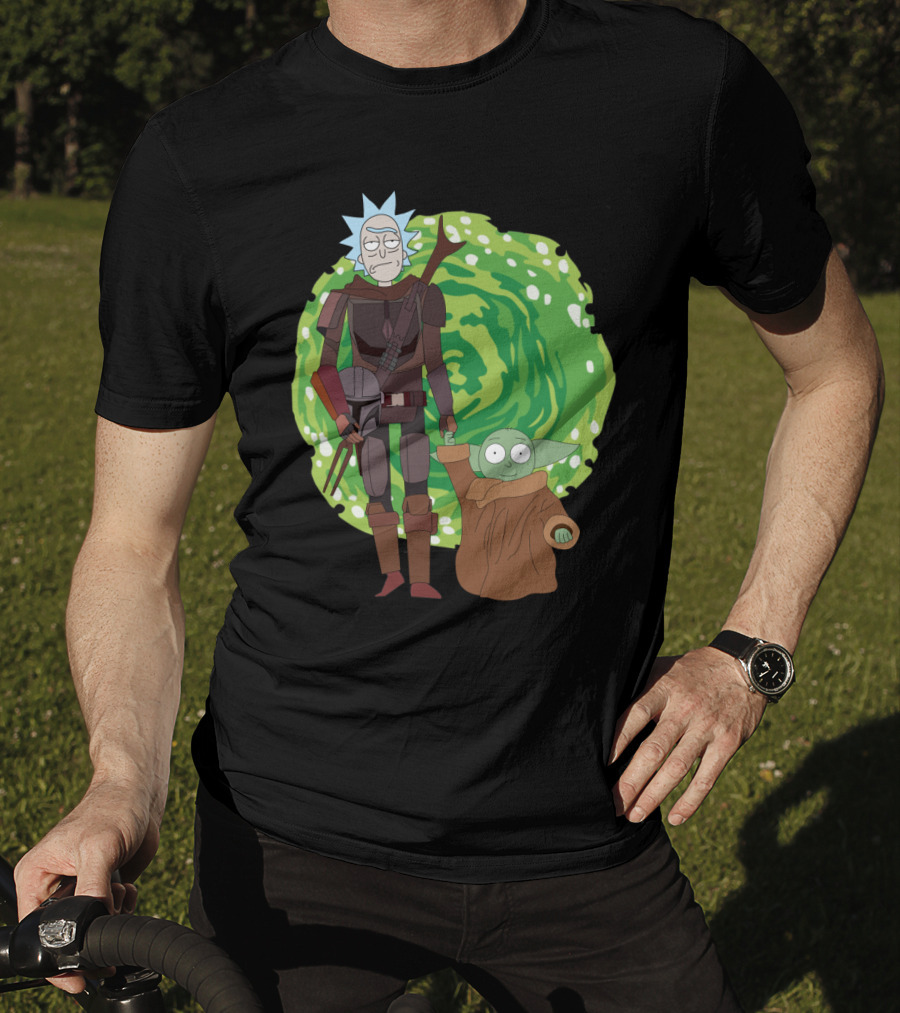 Rick Morty Mandalorian Yoda Portal Fusion T-Shirt