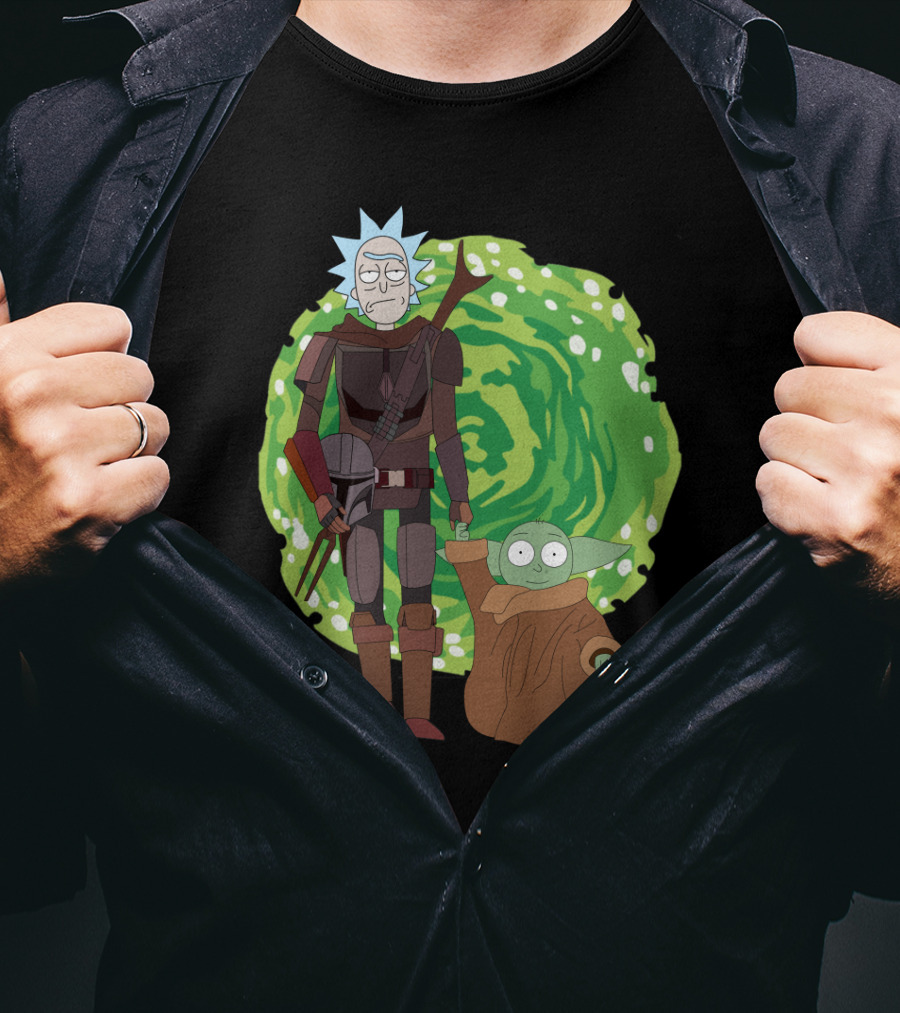 Rick Morty Mandalorian Yoda Portal Fusion T-Shirt