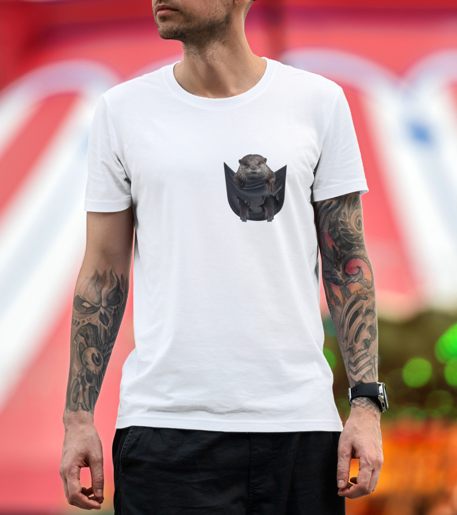 Otter in Black Pocket T-Shirt