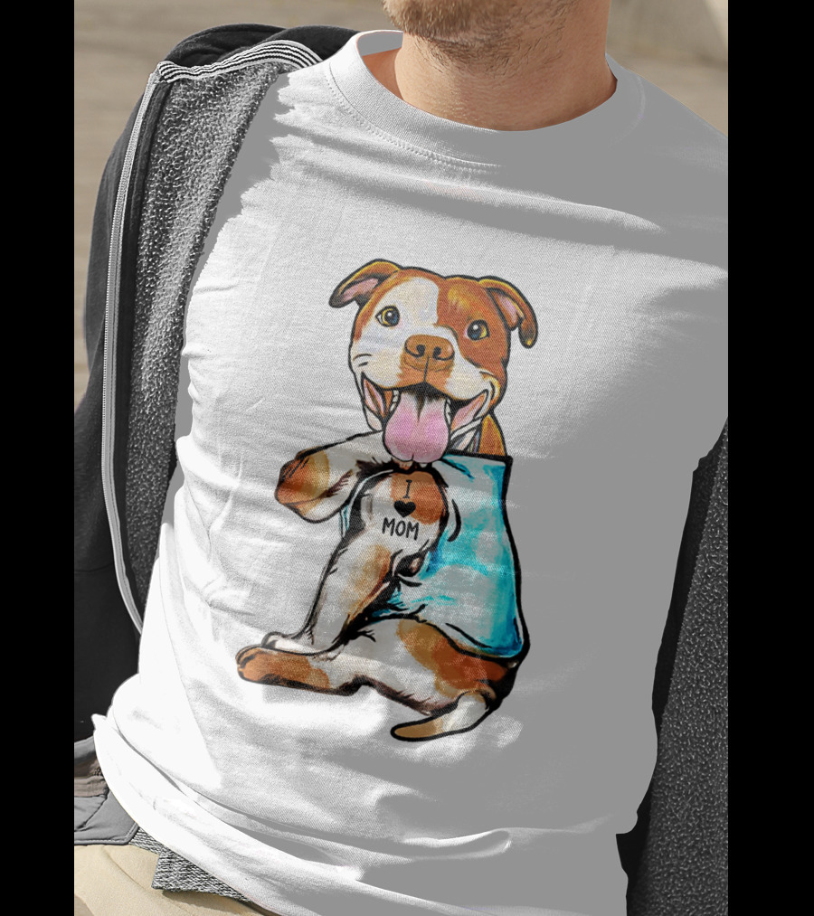 Pit Bull I Love Mom Heart Tattoo T-Shirt