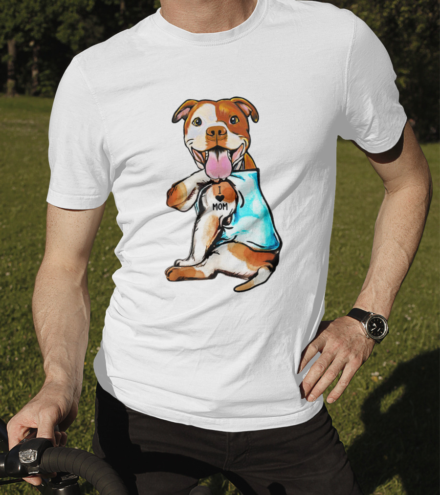 Pit Bull I Love Mom Heart Tattoo T-Shirt