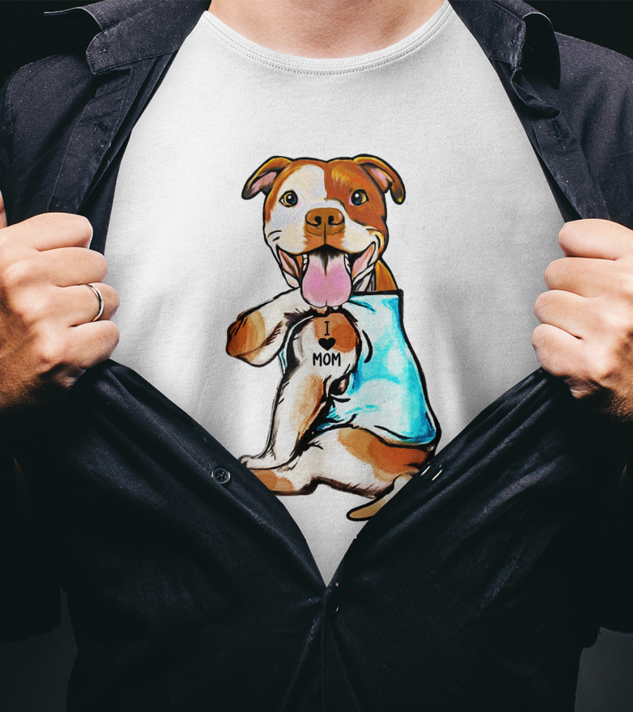 Pit Bull I Love Mom Heart Tattoo T-Shirt