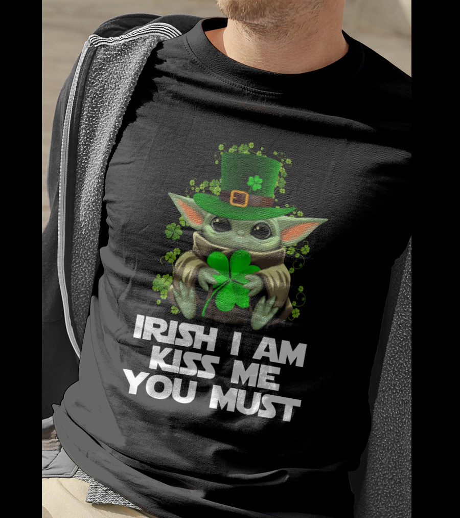 Yoda Irish I Am Kiss Me You Must St. Patrick's Day Baby Yoda Shamrock Hat T-Shirt
