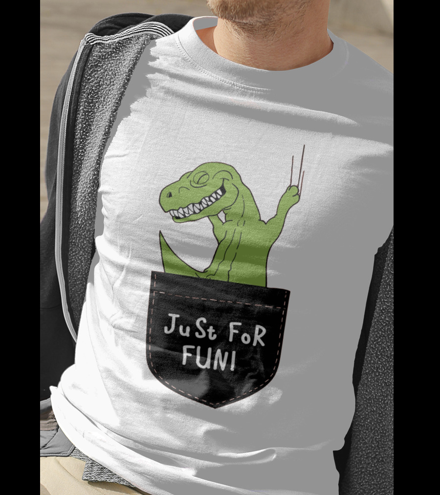 Just For Fun Dinosaur Sitting Inside A Pocket T-Shirt