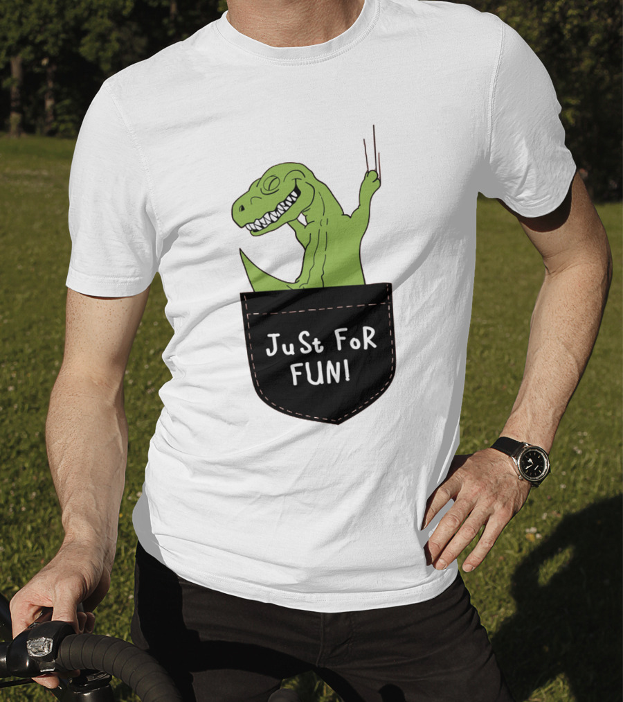 Just For Fun Dinosaur Sitting Inside A Pocket T-Shirt